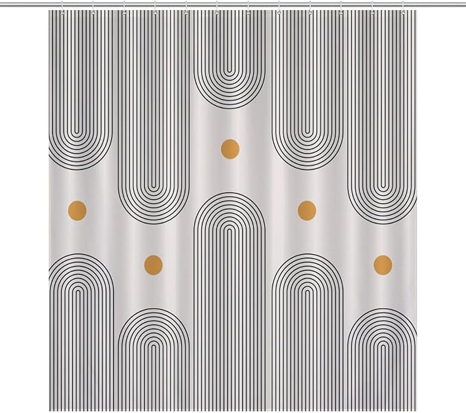 Boho Mid Century Shower Curtain, Minimalist Abstract Arch Sun Modern Bathroom Curtain Polyester Waterproof Fabric Decor 66x72in（168x183cm）