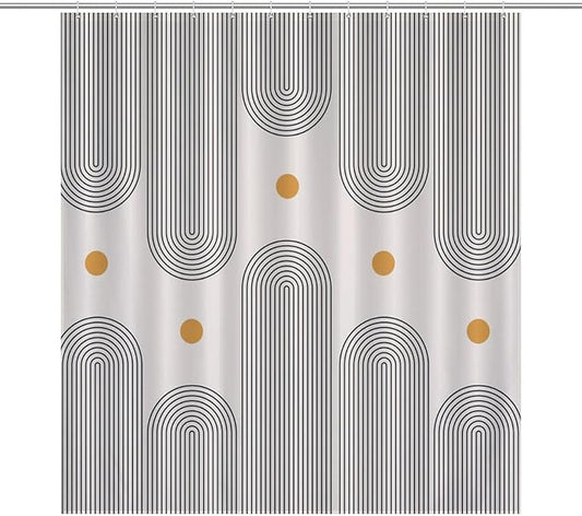 Boho Mid Century Shower Curtain, Minimalist Abstract Arch Sun Modern Bathroom Curtain Polyester Waterproof Fabric Decor 66x72in（168x183cm）