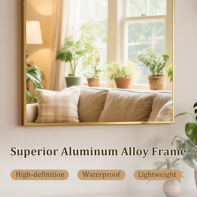HARRITPURE Arched Bathroom Mirror - 30"x48" Gold Large Wall Mounted Vanity Mirror Aluminum Alloy Frame Arch Wall Mirror for Living Room, Bedroom, Entryway