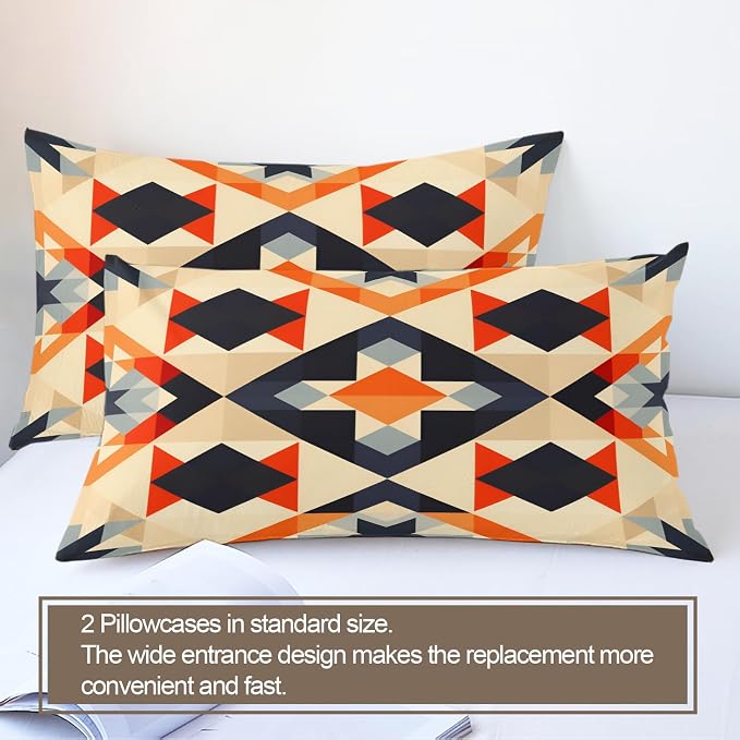 Retro Medieval Duvet Cover California King, Colorful Geometry Bedding Set 3 Piece Bedroom Decor Vintage Abstract Patterned Comforter Cover with Zipper Ties & 2 Pillowcases