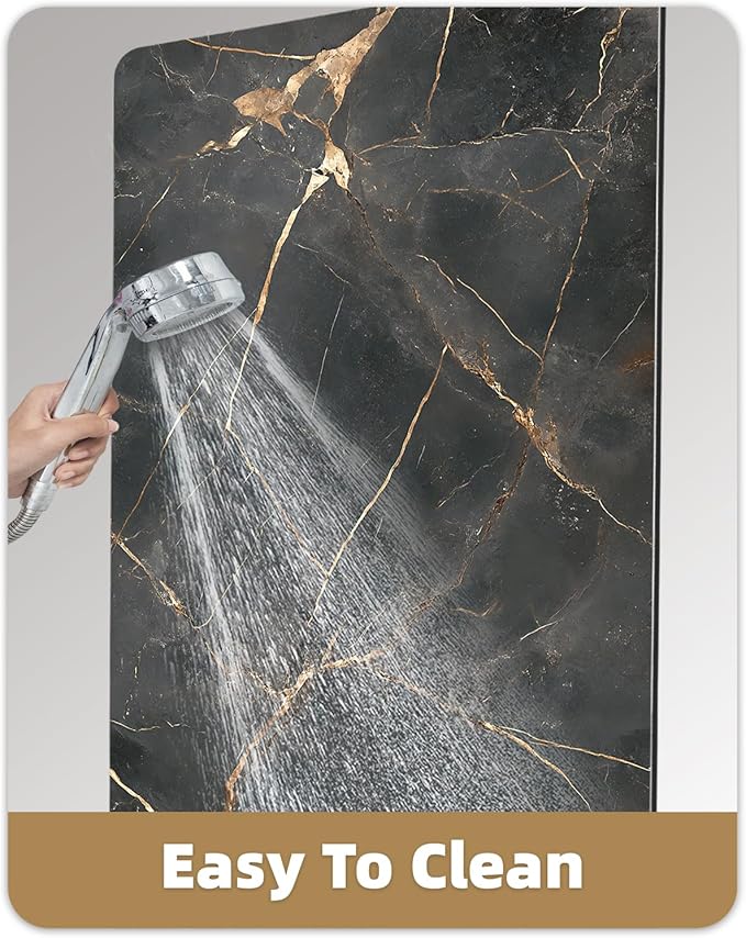 Color&Geometry Ultra Thin Bath Mat, Non Slip Quick Dry Rugs,Absorbent Marble Bathmat,16"x24",Washable Rubber Mats for Shower Floor,in Front of Bathtub,Bathroom Decor,Gold-Veined Marble-Patterned