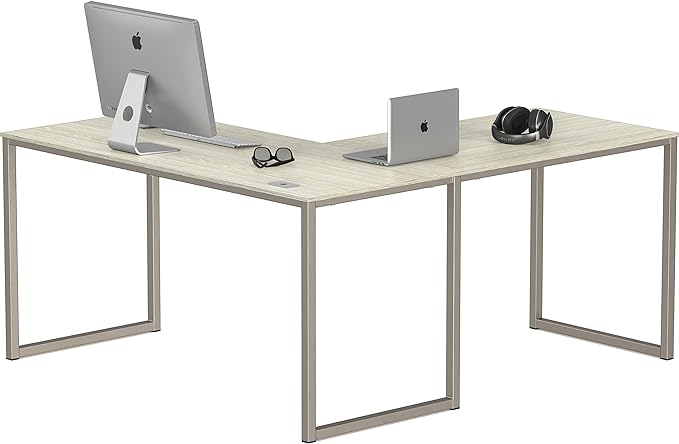 SHW Mission 55 x 60 Inches L-Shape Home Office Computer Desk, Maple