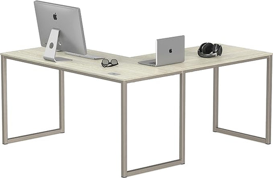 SHW Mission 55 x 60 Inches L-Shape Home Office Computer Desk, Maple
