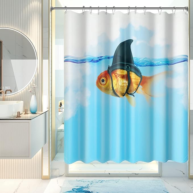 AmazerBath Shower Curtain Blue, Washable Cloth Funny Fish in Shark's Clothing Kids Shower Curtain Sets with 12 Shower Curtain Hooks, Cute Waterproof Shower Curtains for Bathroom Decor, 72x72 Inches