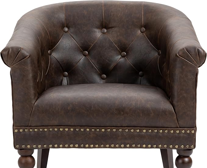 UIXE PU Leather Barrel Club Chairs Set of 6, Modern Arm Accnet Chair Comfy Upholstered Armchair, Nailhead Trim Living Room Single Sofa Reading Seat Bedroom Side Sitting for Office, Chocolate