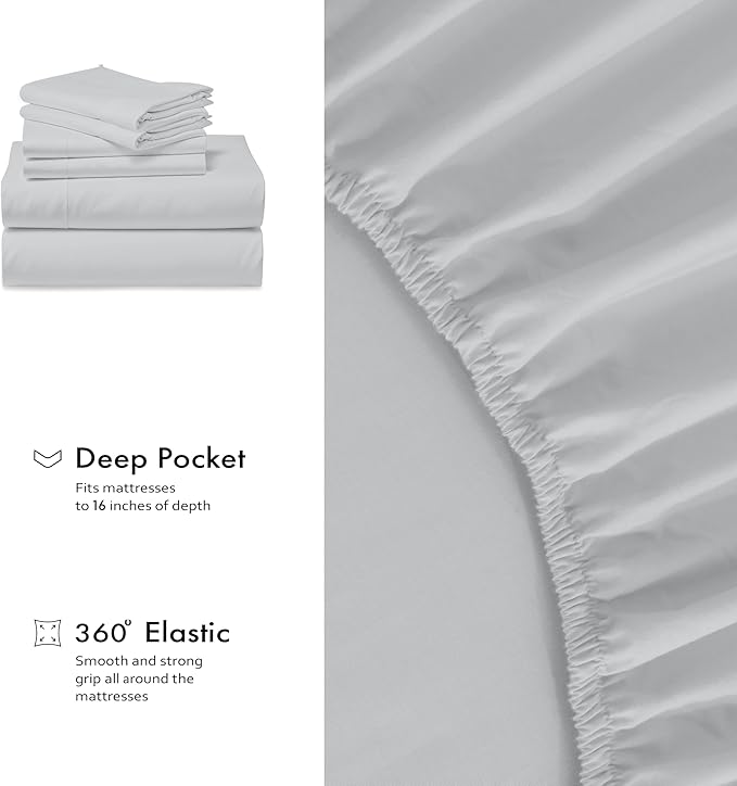 RUVANTI 100% Cotton Percale Sheets Full Size 6 Piece Set, Cooling Bed Sheets for Hot Sleepers, Deep Pocket 16”, Breathable Lightweight & Durable, Crisp Hotel Style Sheets, Cloud Gray
