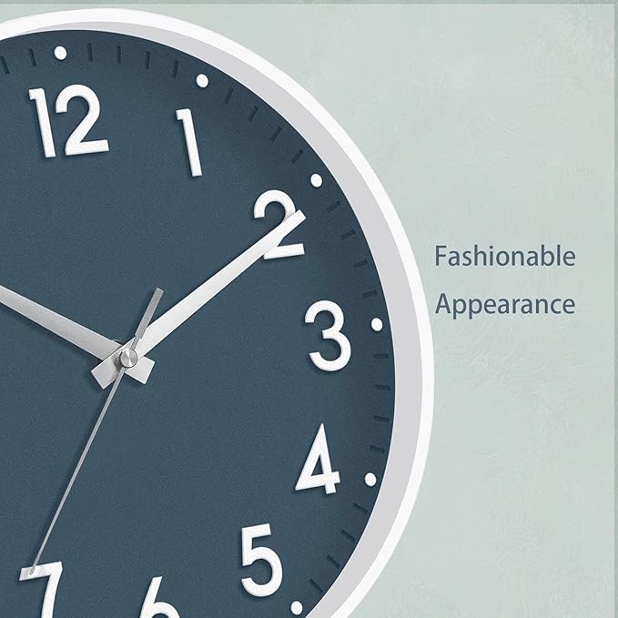 Mosewa Wall Clock 10 Inch, Battery Operated Silent Non-Ticking Modern Analog Clock Decorative for Kitchen, Bedroom, Office(Azure Blue)