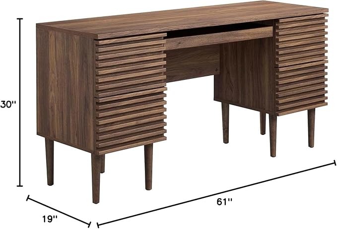 Modway Render Mid-Century Modern, Office Desk, Walnut