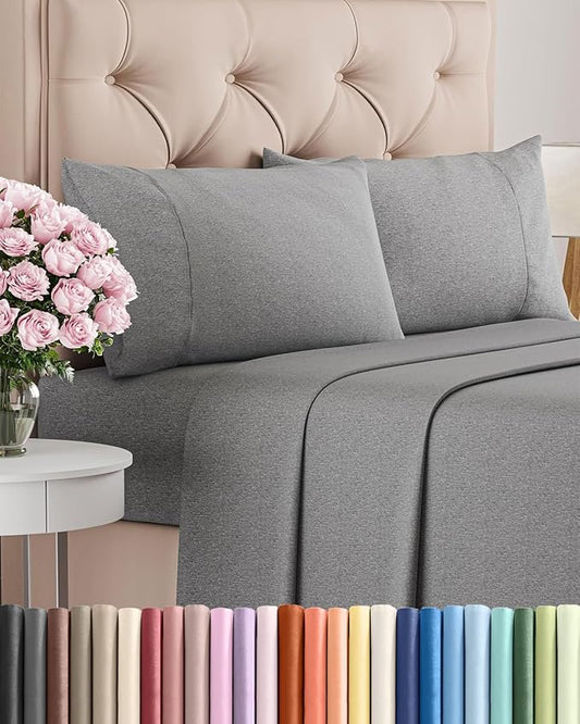 Cal King Size 4 Piece Sheet Set - Comfy Breathable & Cooling Sheets - Hotel Luxury Bed Sheets for Women & Men - Deep Pockets, Easy-Fit, Soft & Wrinkle Free Sheets - Heathered Grey Oeko-Tex Bed Sheets