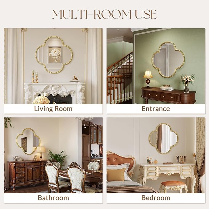 Uniclinens Gold Decorative Mirror 31.5" - Large Wall Mirror Decor with Metal Frame, Ideal for Entryway, Fireplace, Living Room, Hallway, Bathroom