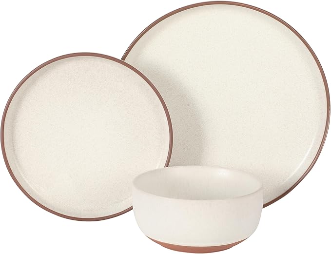 Gibson Elite Abbey Circle 12 Piece (Service for 4) Plates and Bowls Reactive Matte Glaze Dishes Stoneware Ceramic Dinnerware Set - White