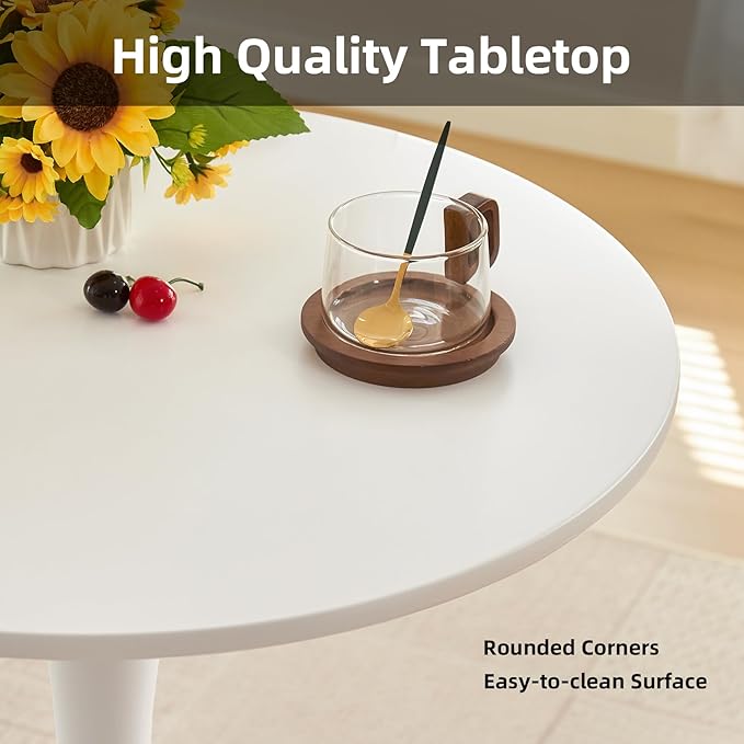 Round Dining Table, 31.5" Circle Tulip Table with Thickened Tabletop & Metal Pedestal, Mid Century Modern Bistro Table for Kitchen, Small Places, Living Room, Cafe (White)