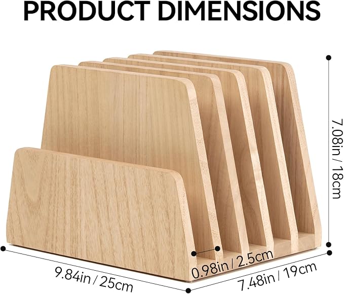 KIRIGEN Wooden Desk Mail Organizer, 5-Slot File Holder and Letter Sorter for Mail, Folders, Bills, Papers, Notebooks, Home Office, Classroom, Countertop, No Assembly, Natural 5KWJJ-NA