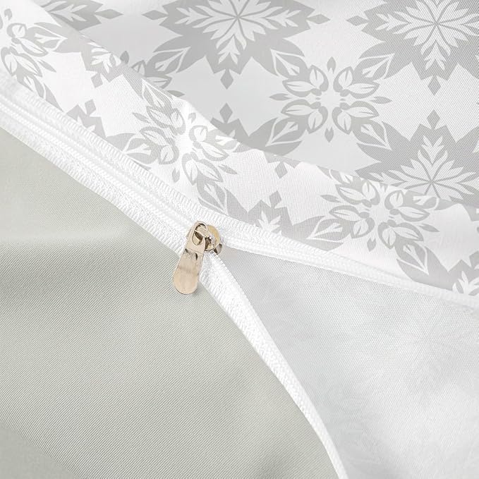 Grey Geometric Floral Comforter Cover Full for Kids Boys Girls,Classical Damask Flower Duvet Cover,Retro Vintage Art Bedding Set,Mid Century Aesthetic Bed Set with 2 Pillowcases Bedroom Decor