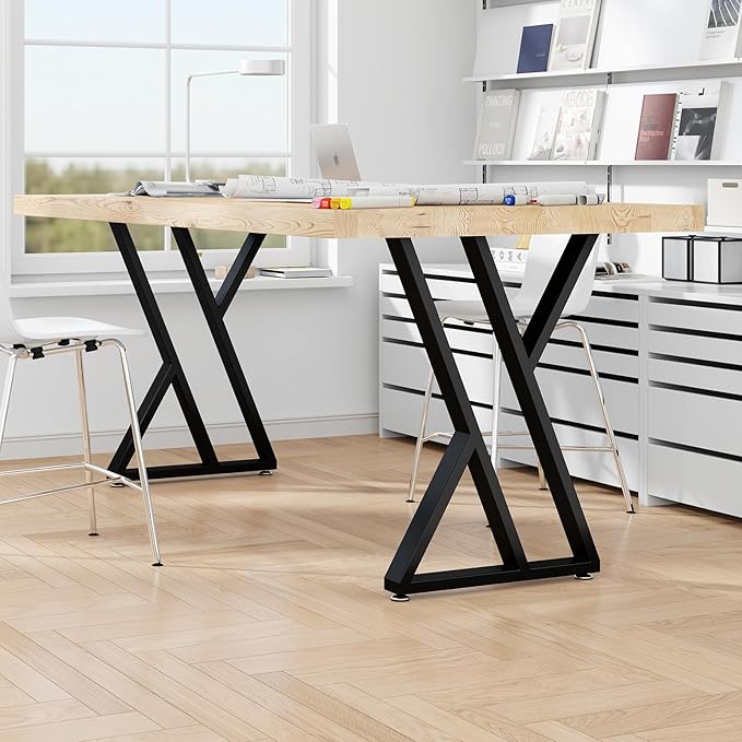 Height Table Legs 35" H x 24" W Furniture Desk Bench Dining Table Base Counter Outdoor Heavy Duty Desk Legs with Adjustable Feet Z Shape Set of 2 Black