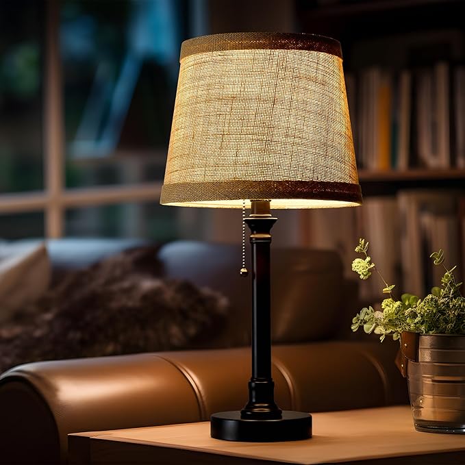 Oneach 19.5" Small Table Lamp for Bedroom - Bedside Lamps for Nightstand, Black Table Lamp for Living Room with Fabric Shade, Desk Reading Lamp for Kids Room Living Room Office Dorm