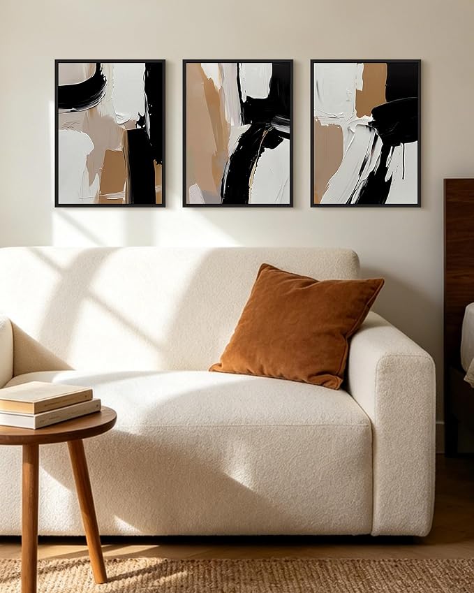 KUVIOKE Black Abstract Shapes Framed Canvas Wall Art Minimalist Graffiti Pastel Wall Decor Modern Illustration Art Painting Home Decor 12x16in (Black Framed)