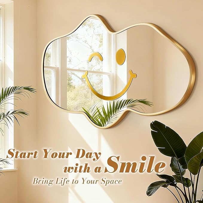 Irregular Wall Mirror, Gold Bathroom Wavy Abstract Mirror for Over Sink, Decorative Cloud-Shaped Wall Mirror, Stylish Shatter-Proof HD Mirror for Bedroom, Entryway (22"x36", S, 2 Pack)