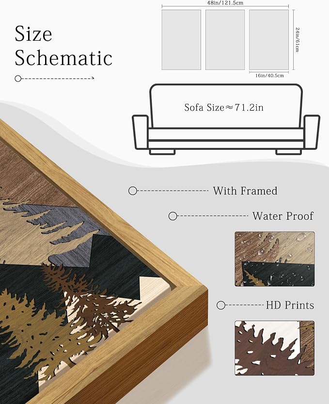KUVIOKE Morden Boho Mountains Framed Canvas Wall Art Pine Tree Forest Nature Landscape Artwork Painting Bohemain Farmhouse Rustic Room Decor for Bedroom Living Room 16x24in (Natural Framed)