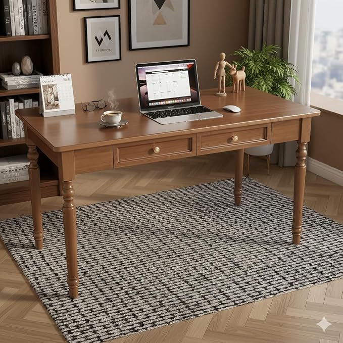 French Country Desk, 47 Inch Walnut Writing Desk with Drawers, for bedrooms, Apartments, or Student Dormitories Easy Assembly SXC-D776
