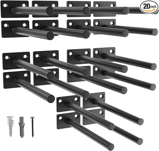 LEOPO Black 20-Pack 8 inch Floating Shelf Brackets, Hidden Shelf Bracket for Wood, Concealed Blind Shelving Support,Invisible Coated Brackets for DIY Decorative,Fit for Kitchen, Bathroom,Study Room
