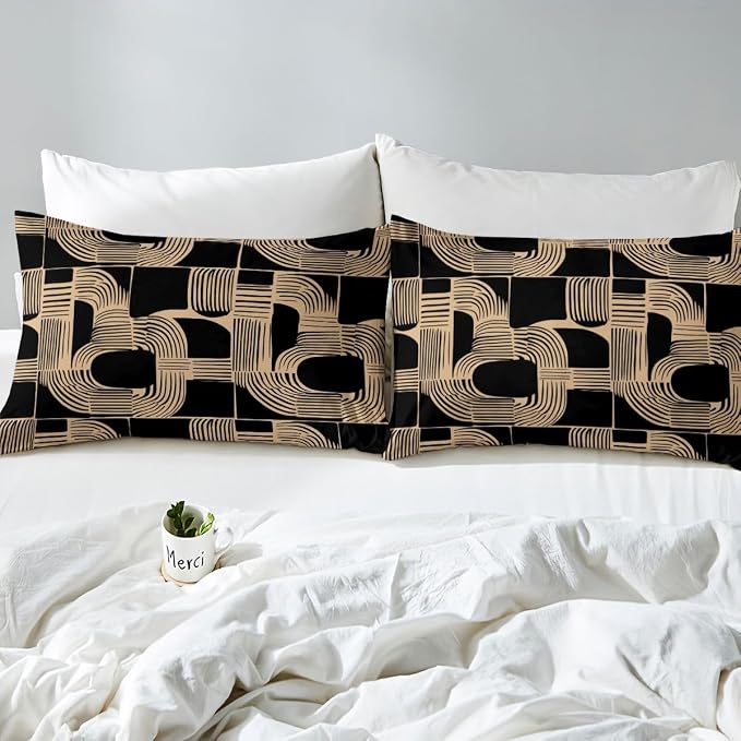 Erosebridal Boho Ethnic Duvet Cover Toddler Size for Boys Geometric Stripes Bedding Set Black Brown Bohemian Striped Comforter Cover for Kids Teens Youth Women Room Modern Simple Aesthetics Bed Sets