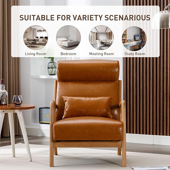 ANJ Mid Century Modern High Back Accent Chairs Set of 2, Single Lounge Armchair with Solid Wood Frame, Comfy Reading Chair for Living Room, Easy Assembly