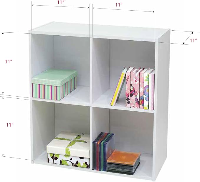 Kings Brand Furniture George 4-Cube Storage Organizer, 2-Tier Bookcase with Wood Shelves for Living Room, Bedroom, Nursery, or Home Office (White, 1-Pack)