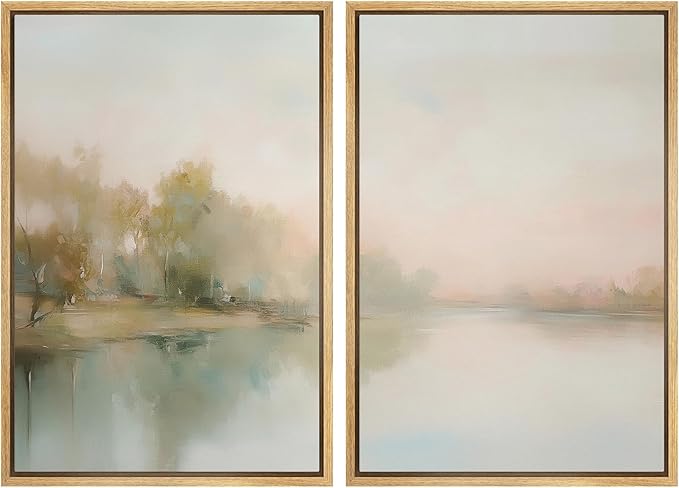 MUDECOR Framed Canvas Print Wall Art Tranquil Reflection Serene River Landscape Illustrations Modern Art Decorative Bohemian Chic for Living Room, Bedroom, Office - 24"x36"x2 Natural