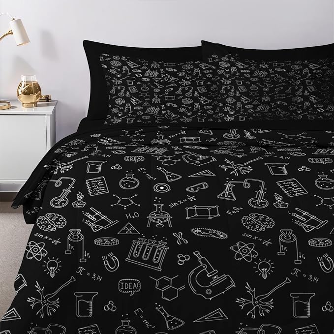 Nesker Comforter Set Full Size, Science Lab School 7 Pcs Bedding for Kids and Adults, Medical University Chemistry Bed Sheet Sets with Fitted Sheet 2 Pillowcases & 2 Shams