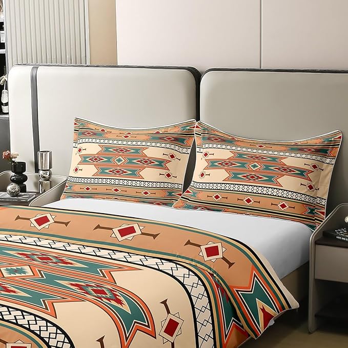 100% Cotton Exotic Duvet Cover Twin Tribal Bedding Set American Southwest National Ethnic Boho Abstract Geometric Comforter Cover Brown Teal Aztec Bedroom Decor Quilt Cover For Adults Men Women