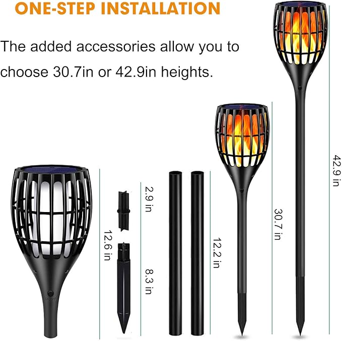 Solar Torch Light with Flickering Flame, Solar Lights Outdoor Garden Waterproof Dancing Flames Light, Flickering Flames Garden Light, Landscape Decoration Pathway Patio Lights 43",8P