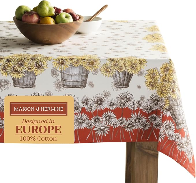 Maison d' Hermine Table Cloth Square Table 100% Cotton 54 x 54 Inches Fall Tablecloth Reusable Everyday Use for Thanksgiving Christmas Decorations Dining Farmhouse Party (Bagatelle)