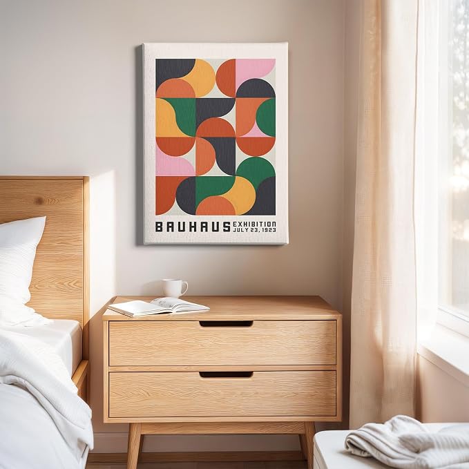 Haruhiart Bauhaus Abstract Geometric Wall Art Colorful Geometric Modern Poster Red Black Yellow Pictures Abstract Shaped Wall Art Bauhaus Exhibition Poster Modern Colorful Pictures 16x24in with Frame