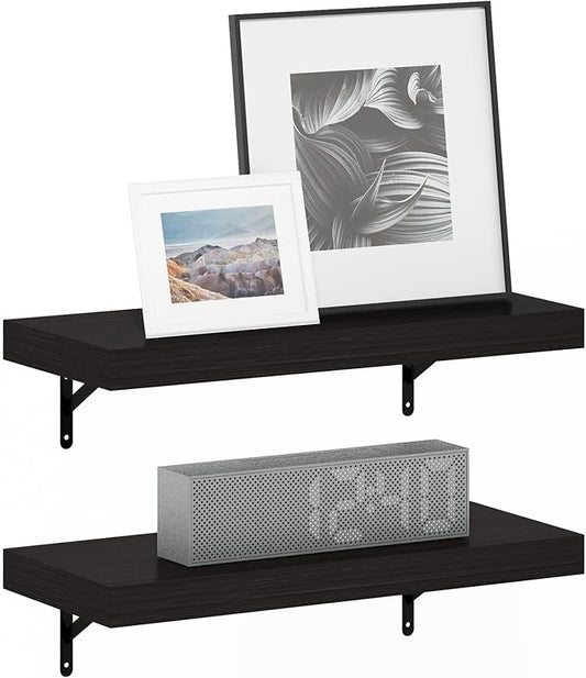 Furinno Tanna Floating Shelves for Wall Set of 2, 22-Inch Wall Shelf, Triple Thick Floating Mounted Shelf, for Bathroom, Home Office, Living Room, Tobacco Oak