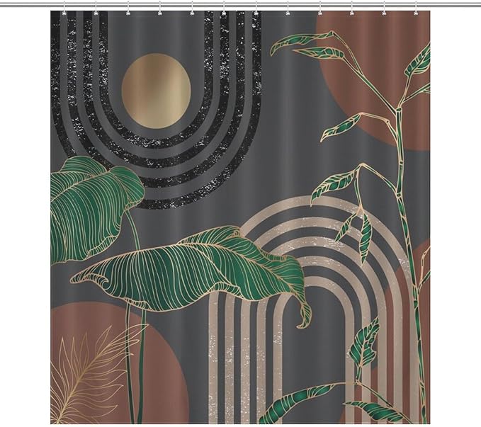 Boho Mid Century Shower Curtain,Retro Abstract Minimalist Tropical Modern Bathroom Curtain Polyester Waterproof Fabric Decor 66x72in（168x183cm）