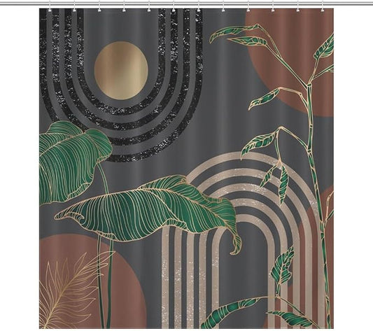 Boho Mid Century Shower Curtain,Retro Abstract Minimalist Tropical Modern Bathroom Curtain Polyester Waterproof Fabric Decor 66x72in（168x183cm）
