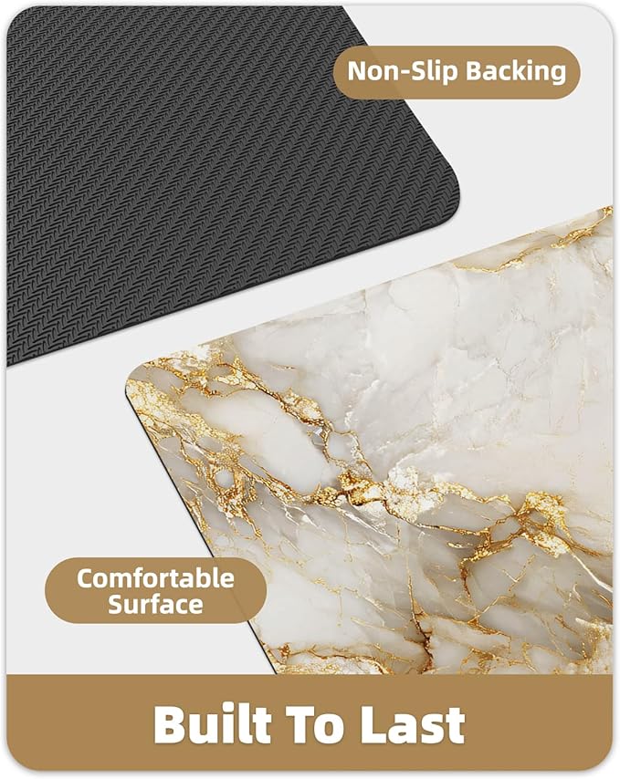 Color&Geometry Ultra Thin Bath Mat,Non Slip Quick Dry Rugs,Absorbent Marble Bathmat,16"x24",Washable Rubber Mat for Shower Floor,in Front of Bathtub,Bathroom Decor,Gold-Veined White Marble-Patterned