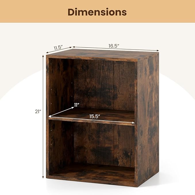 Giantex 2-Cube Bookshelf of 2, 2-Layer Storage Shelf Bookcase w/Large-Capacity Open Storage Space for Living Room Bedroom Study Office, Multi-Functional Furniture Display Cabinet, Rustic Brown
