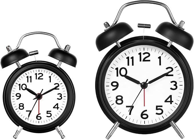 AKCISOT Loud Alarm Clock for Heavy Deep Sleepers,3 Inches Analog Metal Twin Bell Clocks Battery Operated with Backlight for Bedroom Bseide, Old Fashioned for Desk Home Decoration (Black White)