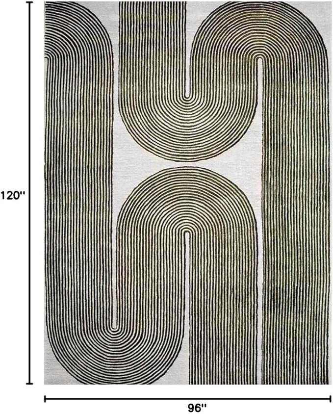 Modern Handmade Wool Area Rug, Abstract Curved Line Geometric Carpet for Living Room Bedroom, Contemporary Tufted Indoor Rug with Soft Pile and Cotton Backing (Olive, 4' x 6')