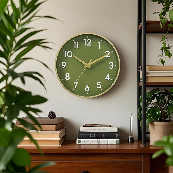 Mosewa Wall Clock 10 Inch, Battery Operated Silent Non-Ticking Modern Analog Clock Decorative for Kitchen, Bedroom, Office(Gold)