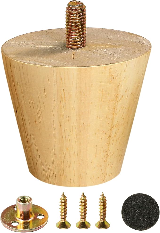 FoDau770 Rubber Wood Furniture Legs 3 Inches, 5/16" UNC Straight Tapered Wood Feet Mid Century Sofa Legs, Wooden Furniture Feet Replacement Parts for Cabinet Couch Dresser Chair Ottoman Table