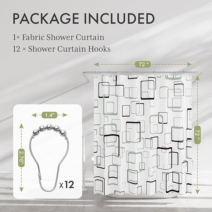 AmazerBath Shower Curtain Grey, Geometric Plaid Cloth Shower Curtain Sets with 12 Shower Curtain Hooks, Washable Fabric White Shower Curtain, Luxury Farmhouse Bathroom Shower Curtain, 72x72 Inches