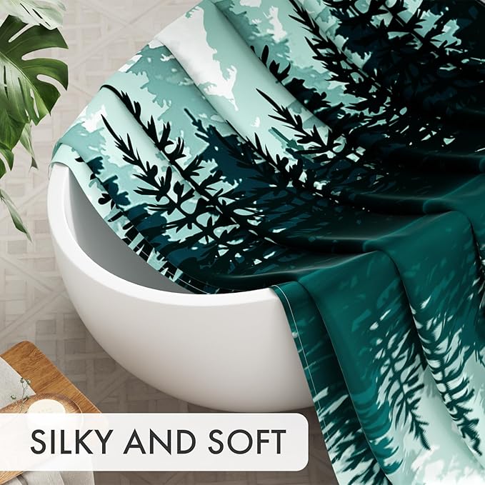 AmazerBath Shower Curtain Green, Washable Cloth Sage Green Shower Curtain Sets with 12 Metal Shower Curtain Hooks, Luxury Waterproof Rustic Fabric Shower Curtains for Bathroom Decor, 72x72 Inches