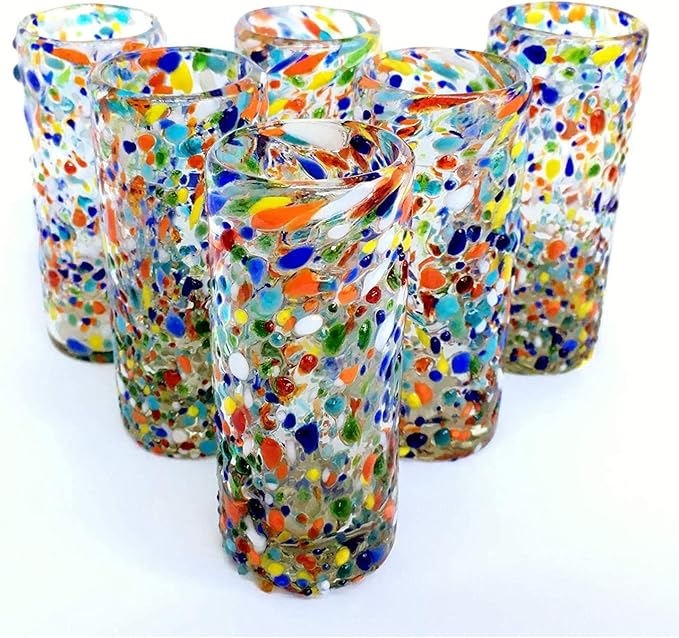 Confetti Rocks 2 oz Tequila Shot Glasses (set of 6), Recycled Glass, Lead-free, Toxin-Free (Shot)