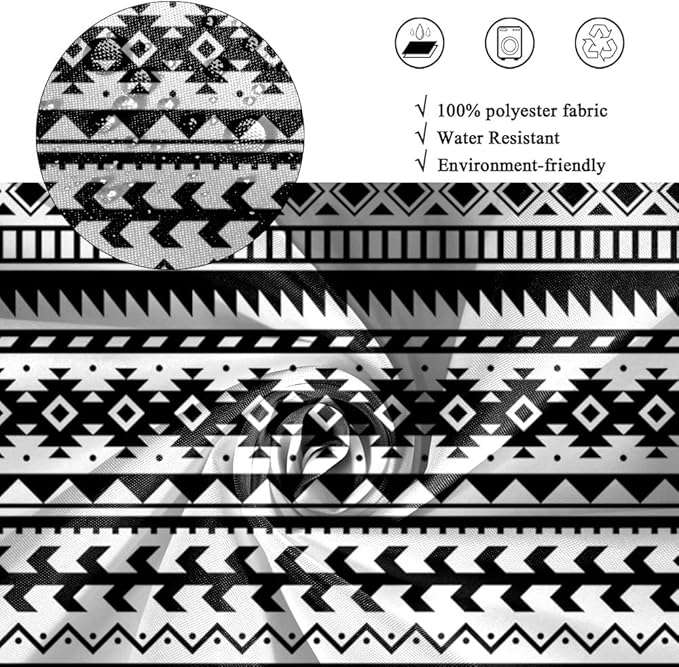 Bohemian Black White Shower Curtain for Bathroom Boho Geometric Shower Curtains Modern Abstract Aesthetic Bathroom Decor Set Washable Waterproof Polyester Fabric with Hooks 72x84 Inch