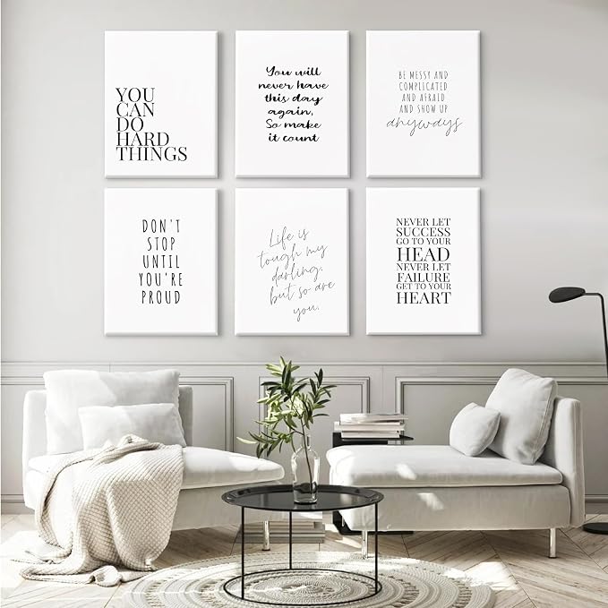 Office Inspirational Wall Art Decor Motivational Quotes Canvas Wall Art Positive Classroom Posters Pictures Office Inspirational Work Artwork for Women Home Bedroom 12x16 Inch Wrapped Canvas Set of 6