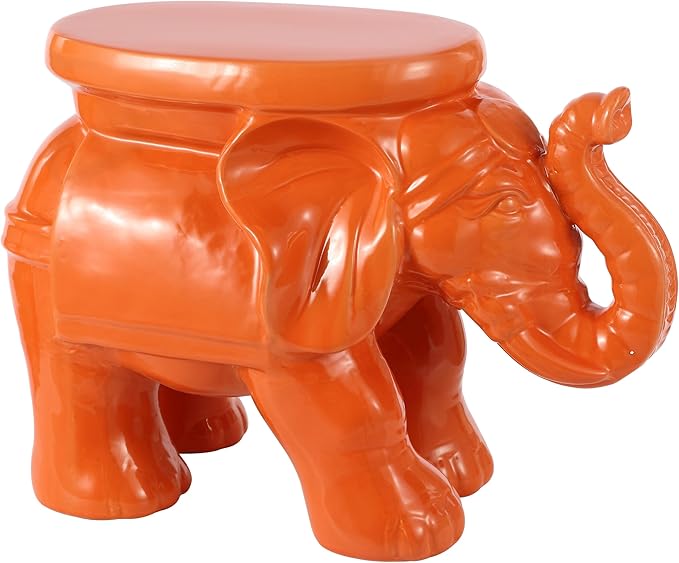 JONATHAN Y TBL1007C White Elephant 14.25" Ceramic Indoor/Outdoor Garden Stool Coastal, Contemporary, Transitional, Patio, Garden Room, Bathroom, Living Room, Orange