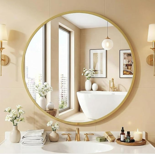 NEWBULIG Wall Mirror, Bathroom Mirror for Over Sink, Matte Metal Framed Vanity Mirror, Wall Decor for Bedroom, Tempered Glass